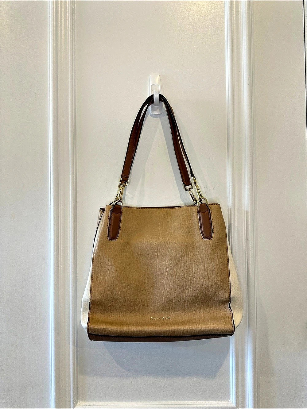 Calvin Klein Two-Tone Shoulder Bag in Brown & White